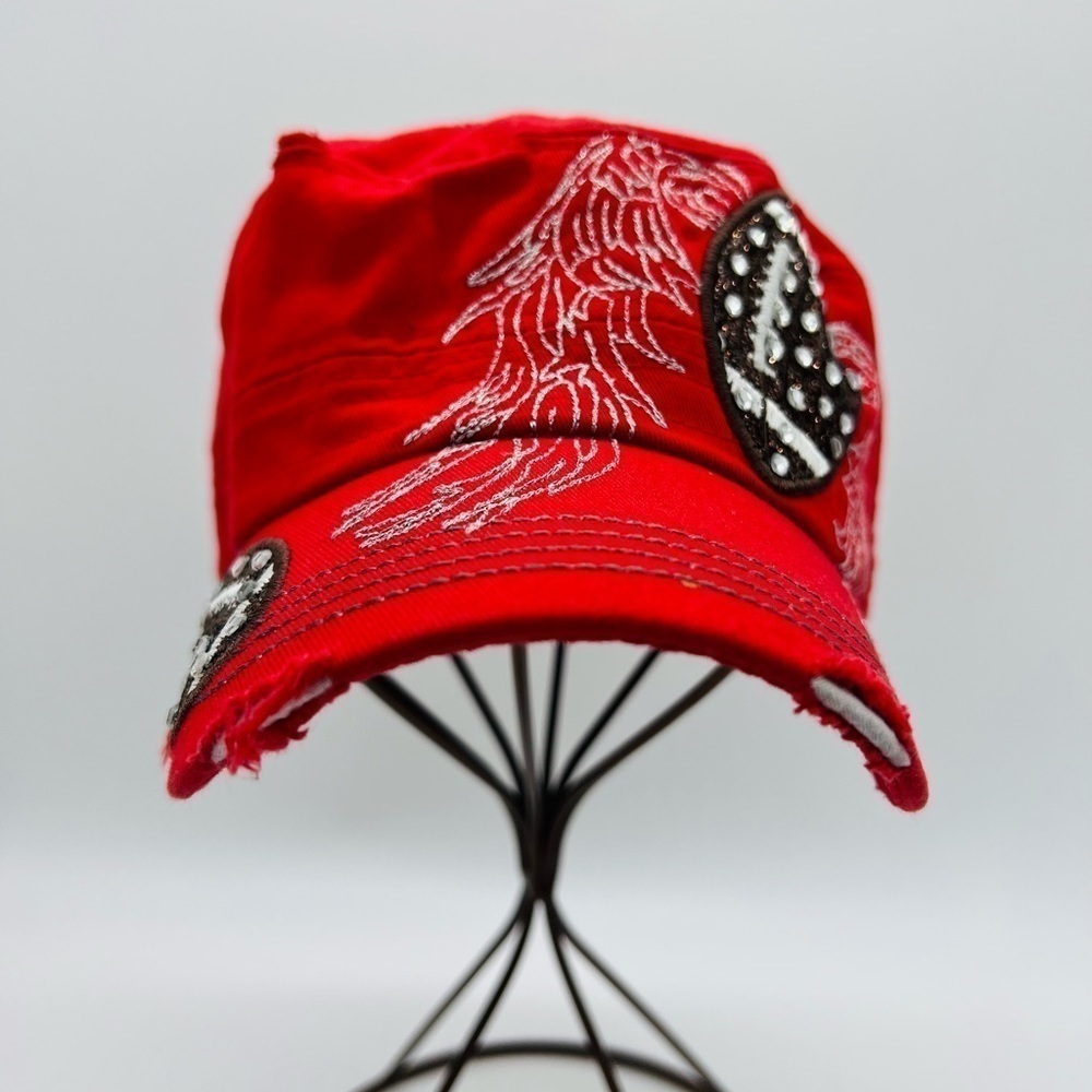 PITBULL WOMENS RED BALL CAP WITH FOOTBALL EMBROIDERY